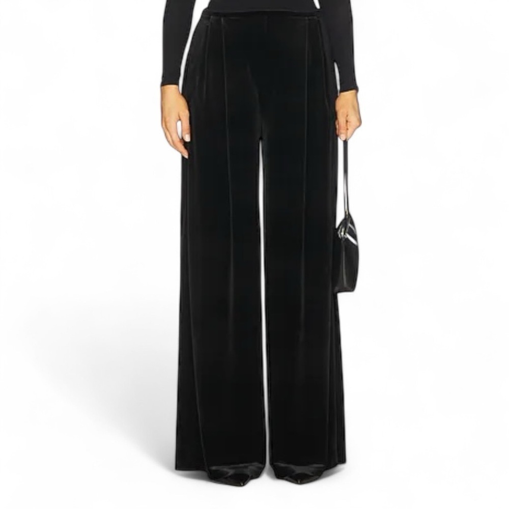 NWT Designer Theory Black Drape Velvet Low Rise Pleated Wide Leg Trouser Pant 14 - Picture 5 of 8